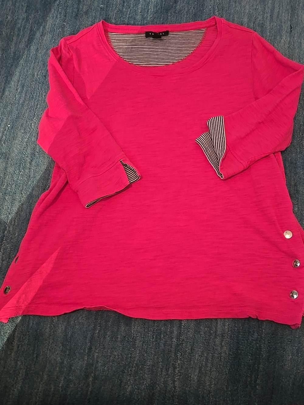 Tribal Pink 3/4 Sleeve Tee with Side Snap Detail